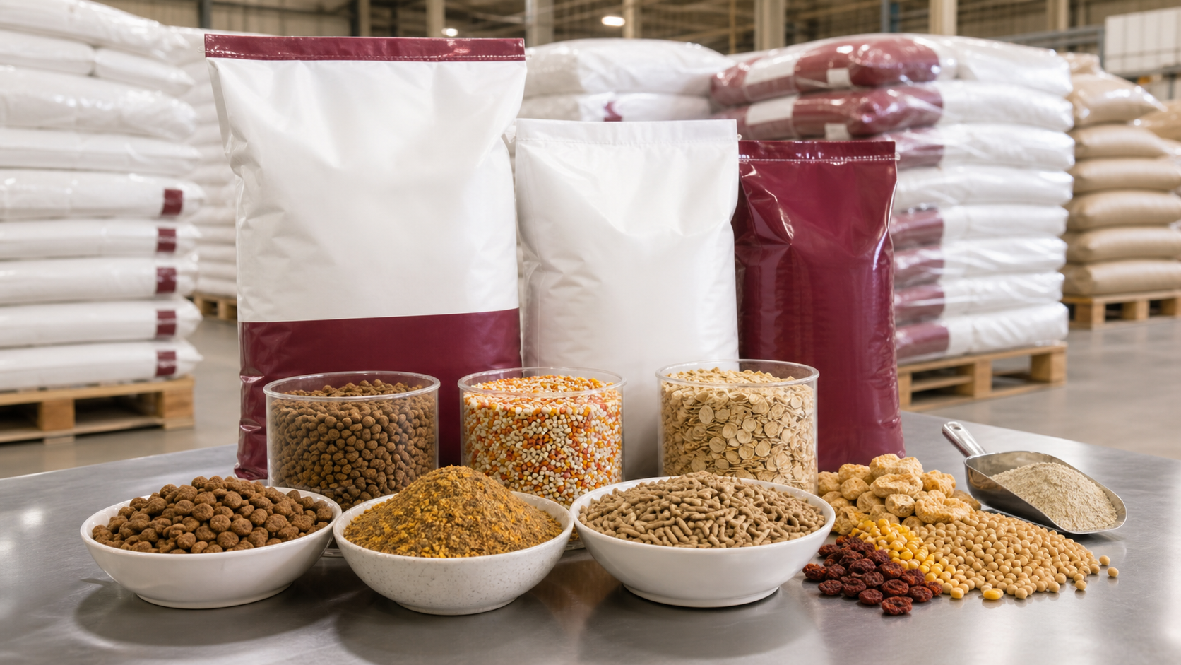 Feed pellets, premixes and food ingredients prepared for B2B supply