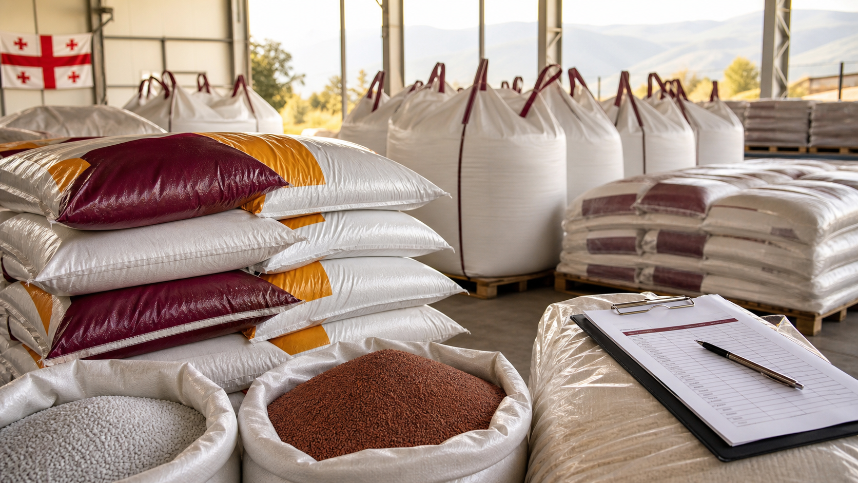 Mineral fertilizer big bags prepared for B2B export supply